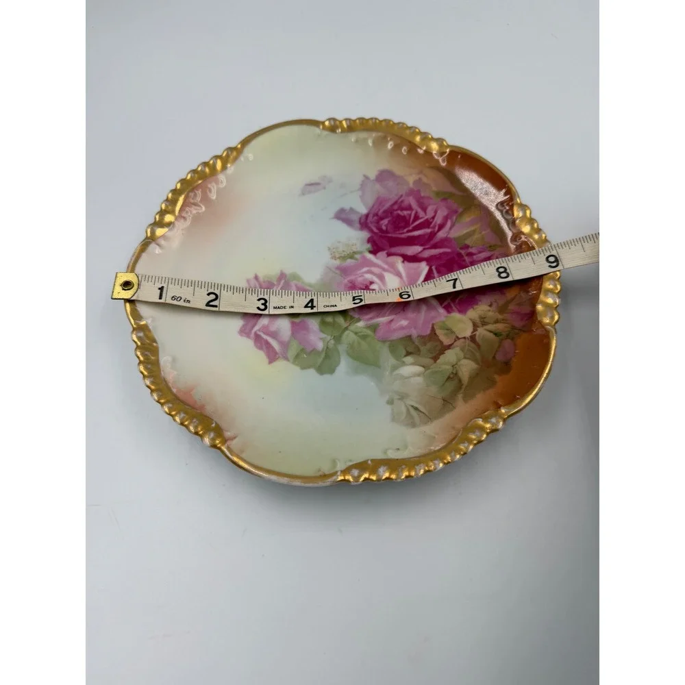 Antique Bauer & Pfeiffer Württemberg Porcelain Floral Plate Gold Scalloped Rim